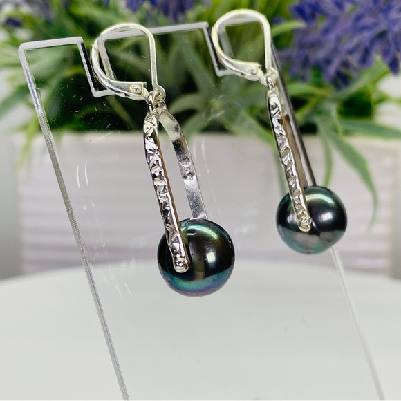 Sterling Silver Peacock Pearl Earrings - Picture 5 of 5